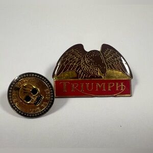 Vintage Triumph Motorcycle Gold & Red Pin & Ride To Live Skull Lot Of 2 Pins